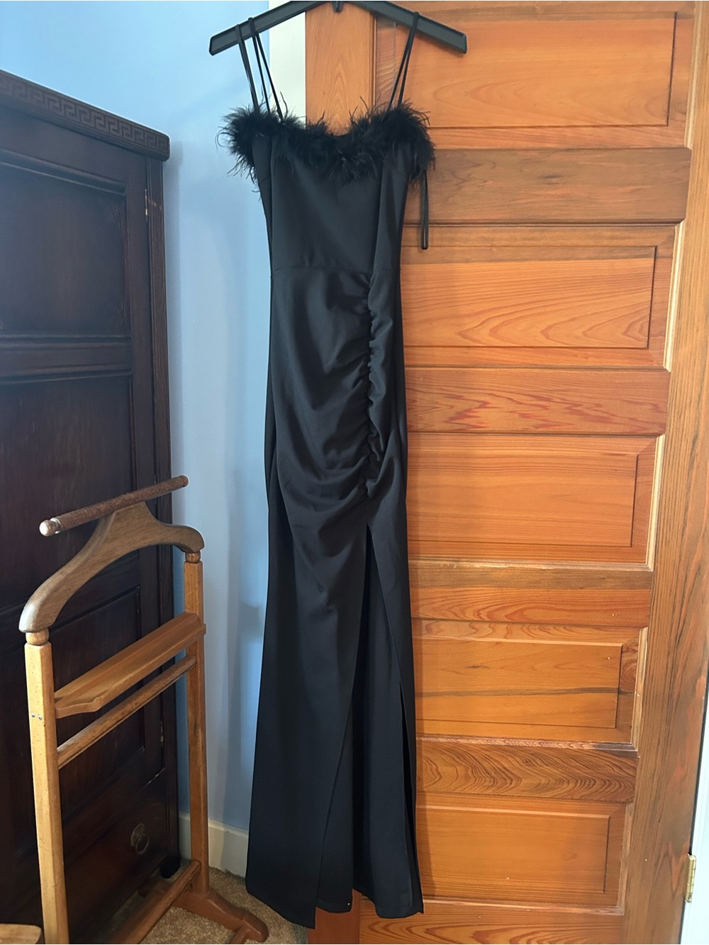 Windsor Black Feather-Trim Maxi Dress